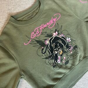 Ed Hardy Panther Tattoo Cropped Sweatshirt